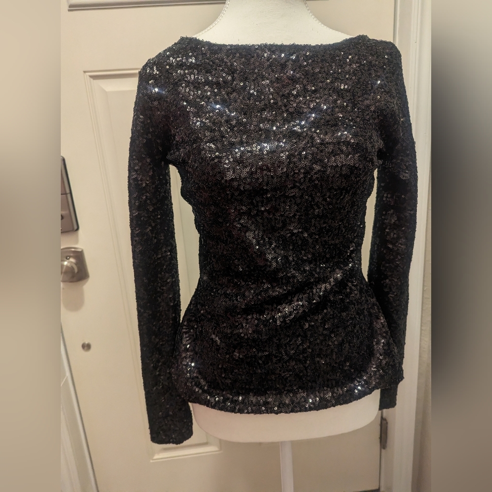 bebe XS black sequins long sleeve top